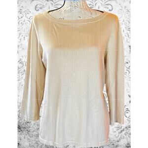 Lauren Ralph Lauren Silk Blend Knit Top Cream L Boat Neck 3/4 Sleeve
